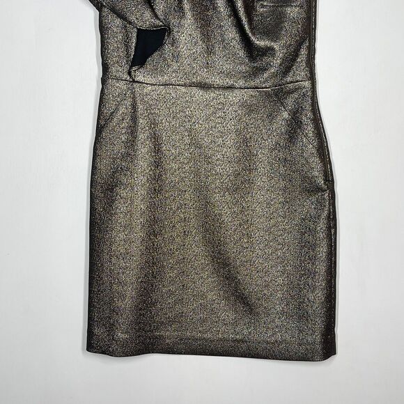 VERONICA BEARD Ensley Dress Womens Size 6 One Shoulder Black Gold Metallic - Picture 5 of 10